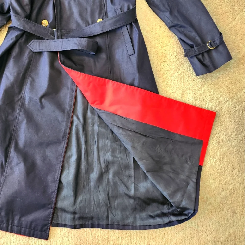 Vintage Italian Navy Blue & Red Trench Coat - Picture 4 of 13
